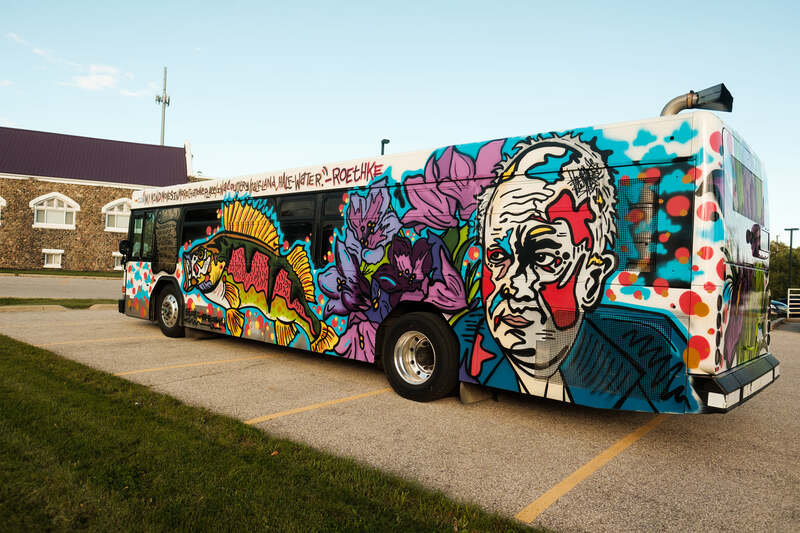 Painted mural on side of bus